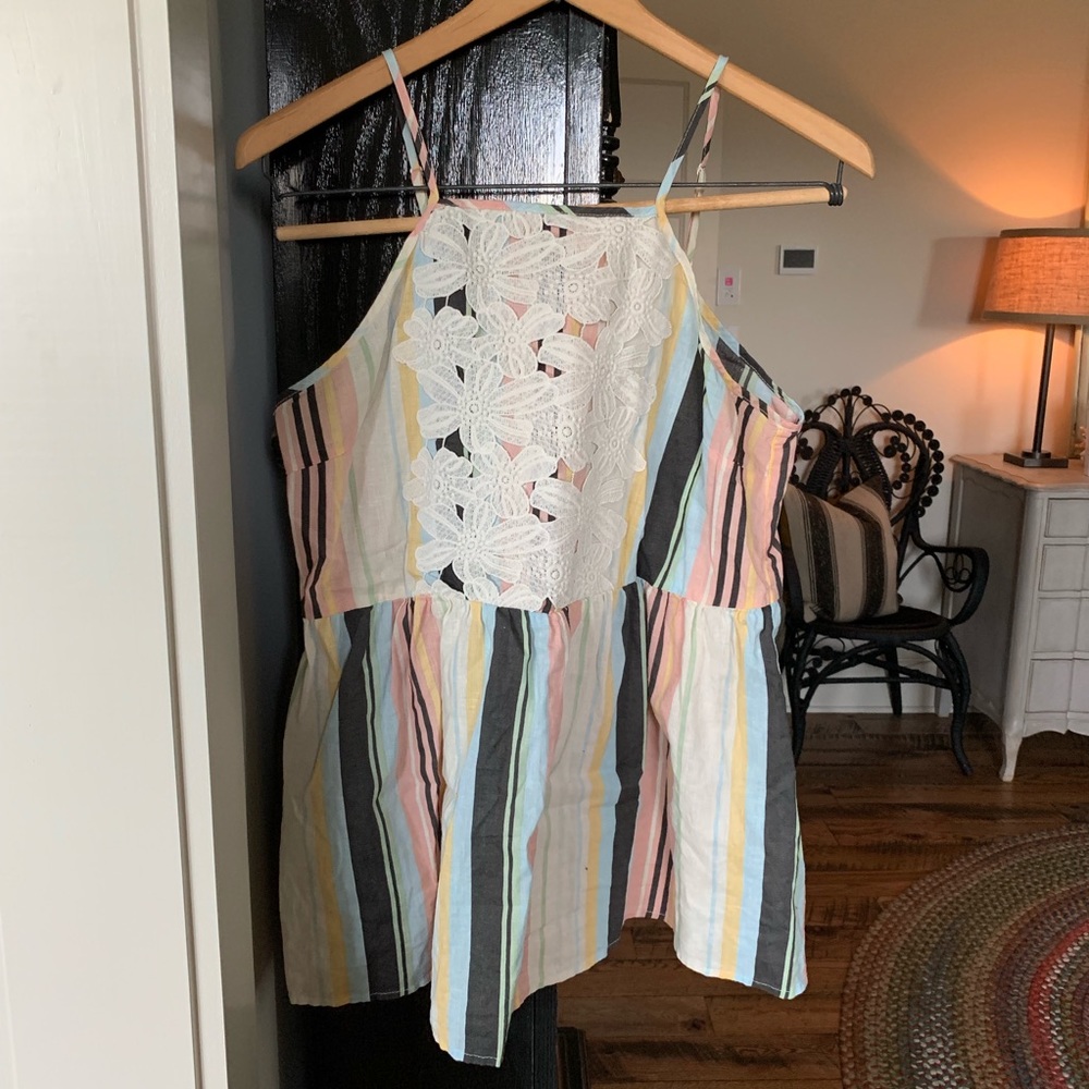 Floral Appliqué Striped Top